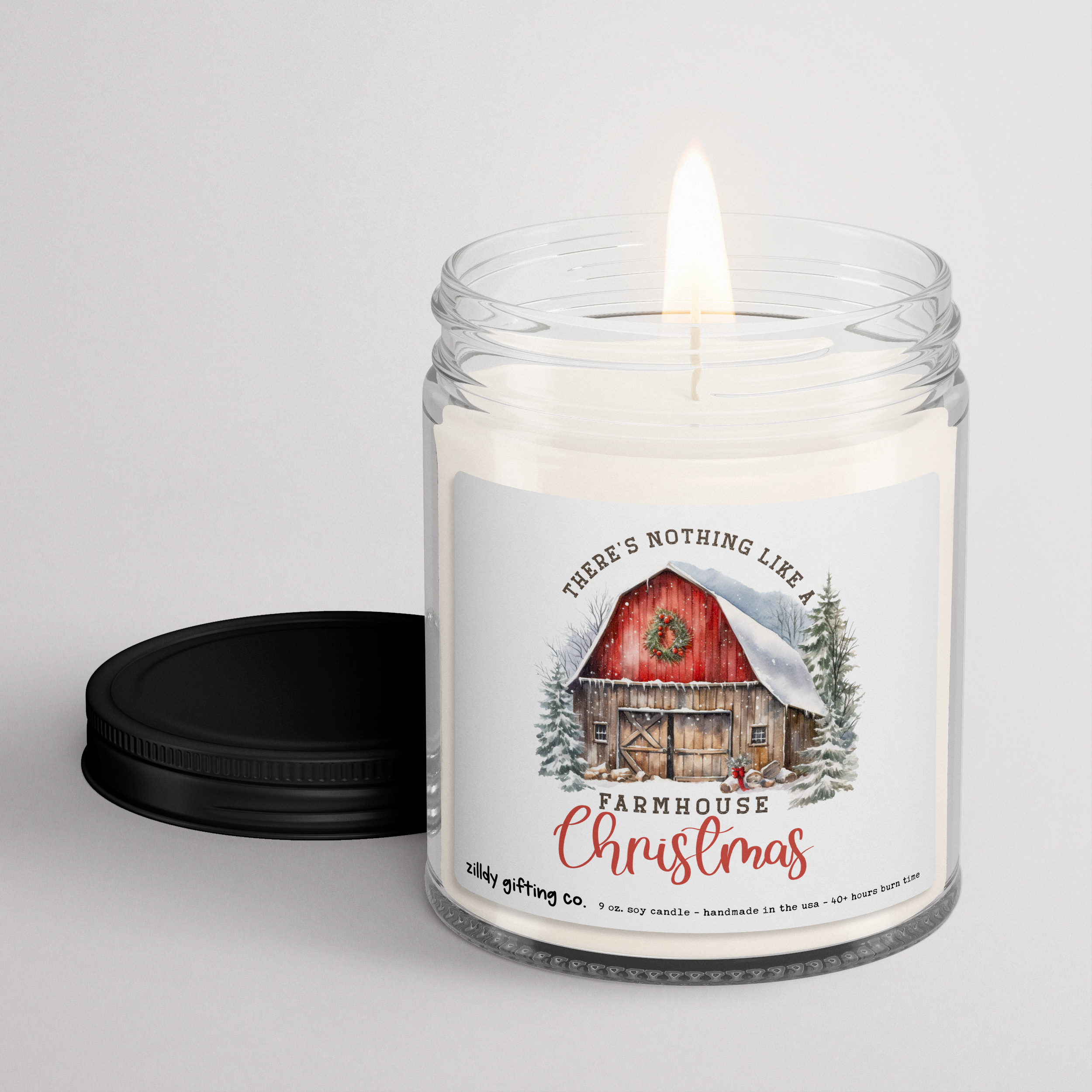 There's Nothing Like a Farmhouse Christmas with Barn Personalized Soy Candle Gift • Christmas Holidays - Image 3
