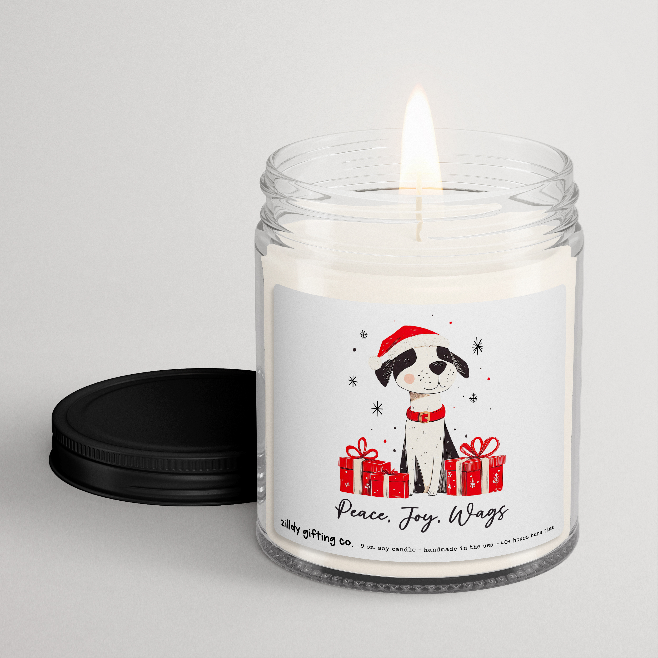 Peace Joy Wags with Cute Dog Personalized Soy Candle Gift • Christmas Holidays - Image 3