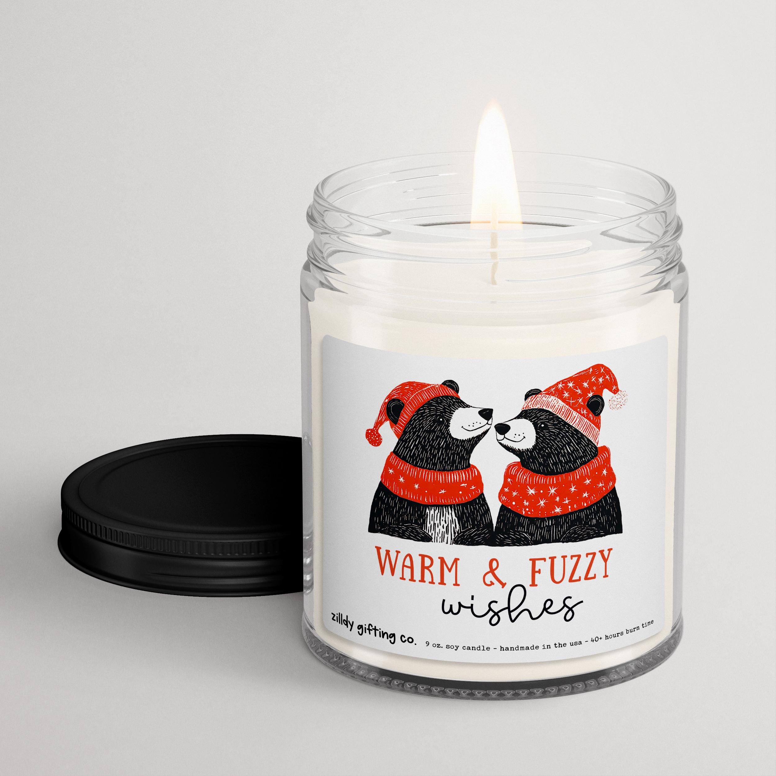 Warm & Fuzzy Wishes with Pajama Bears Personalized Soy Candle Gift • Christmas Holidays - Image 3