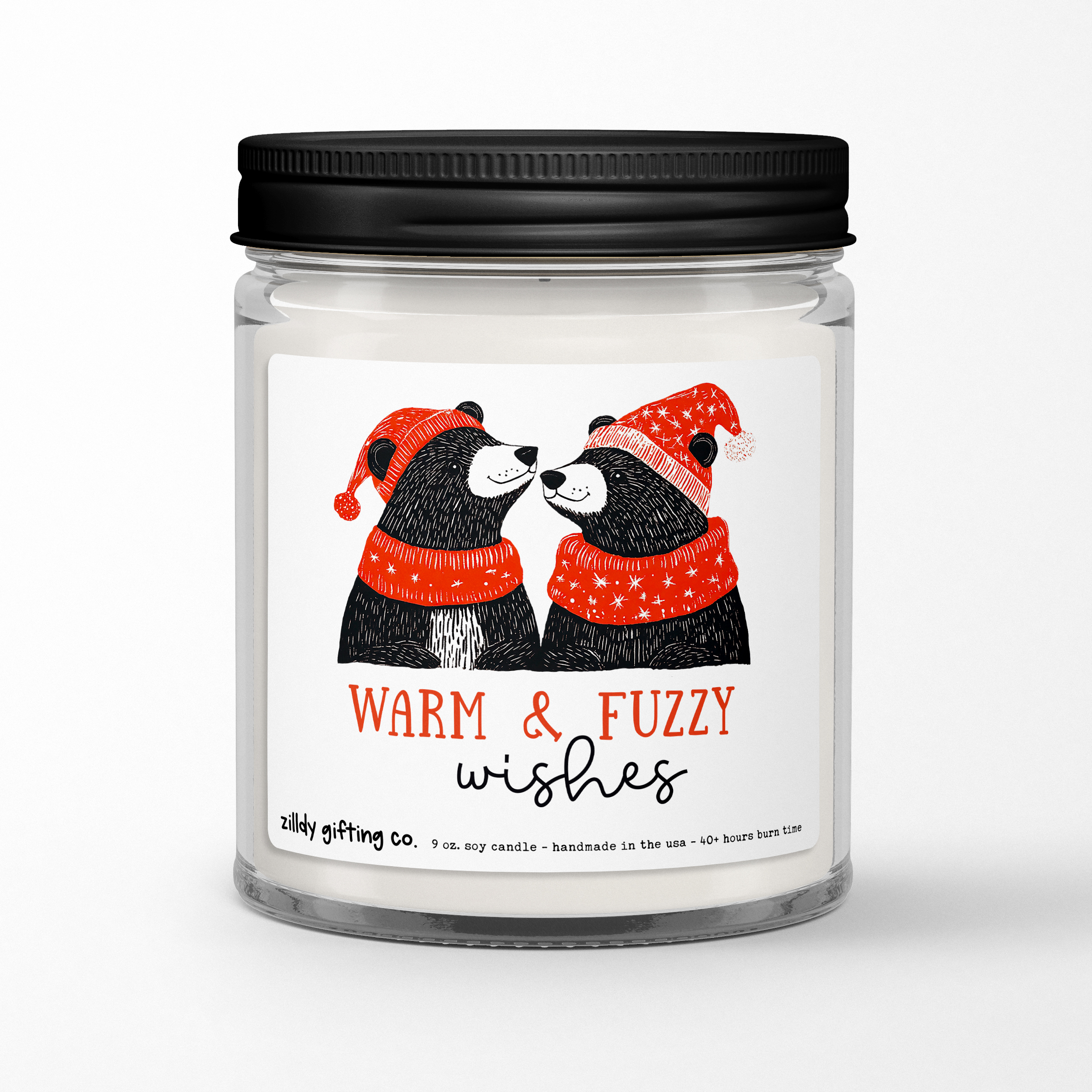 Warm & Fuzzy Wishes with Pajama Bears Personalized Soy Candle Gift • Christmas Holidays