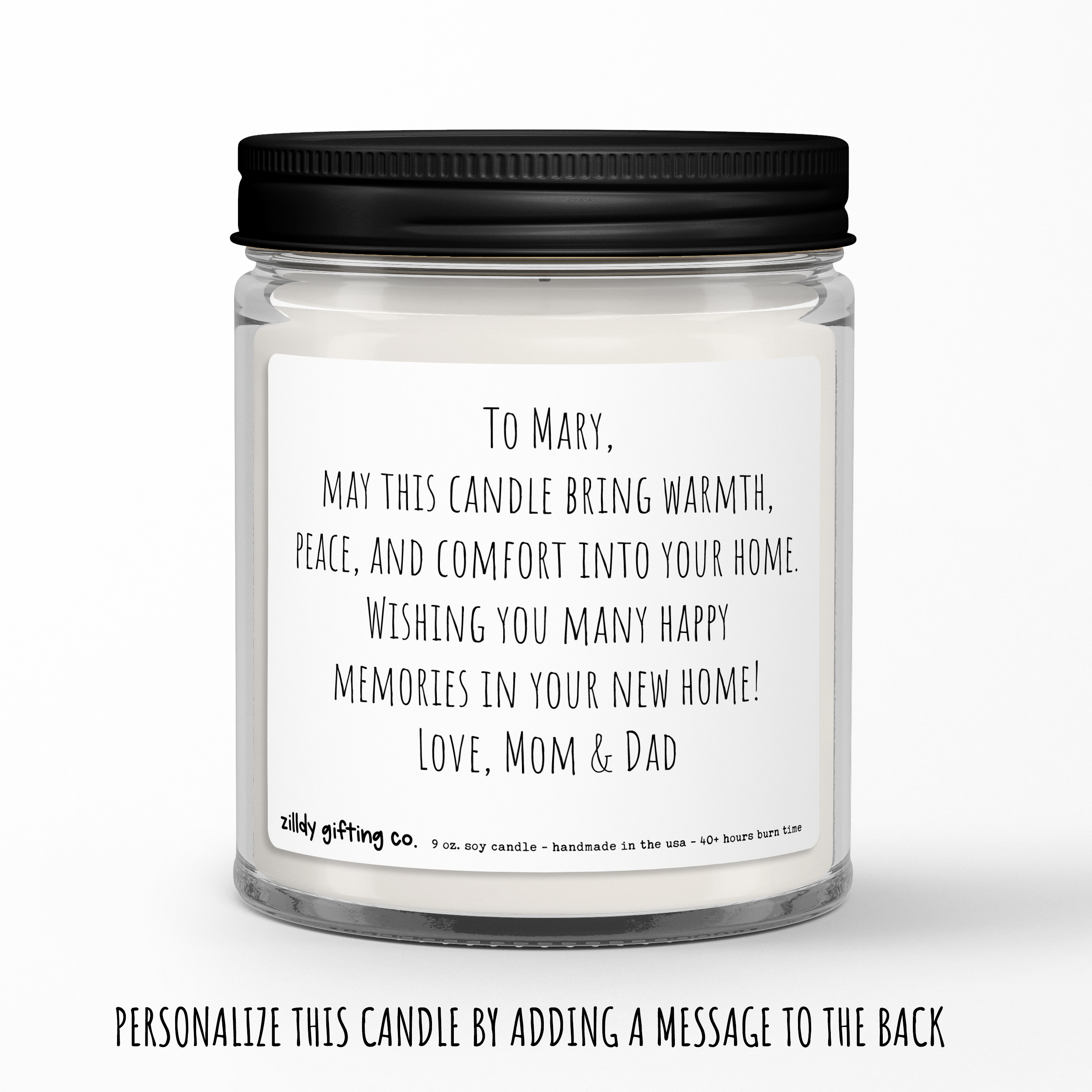 Home Sweet Home with Hearts • Personalized Housewarming Soy Candle Gift - Image 2