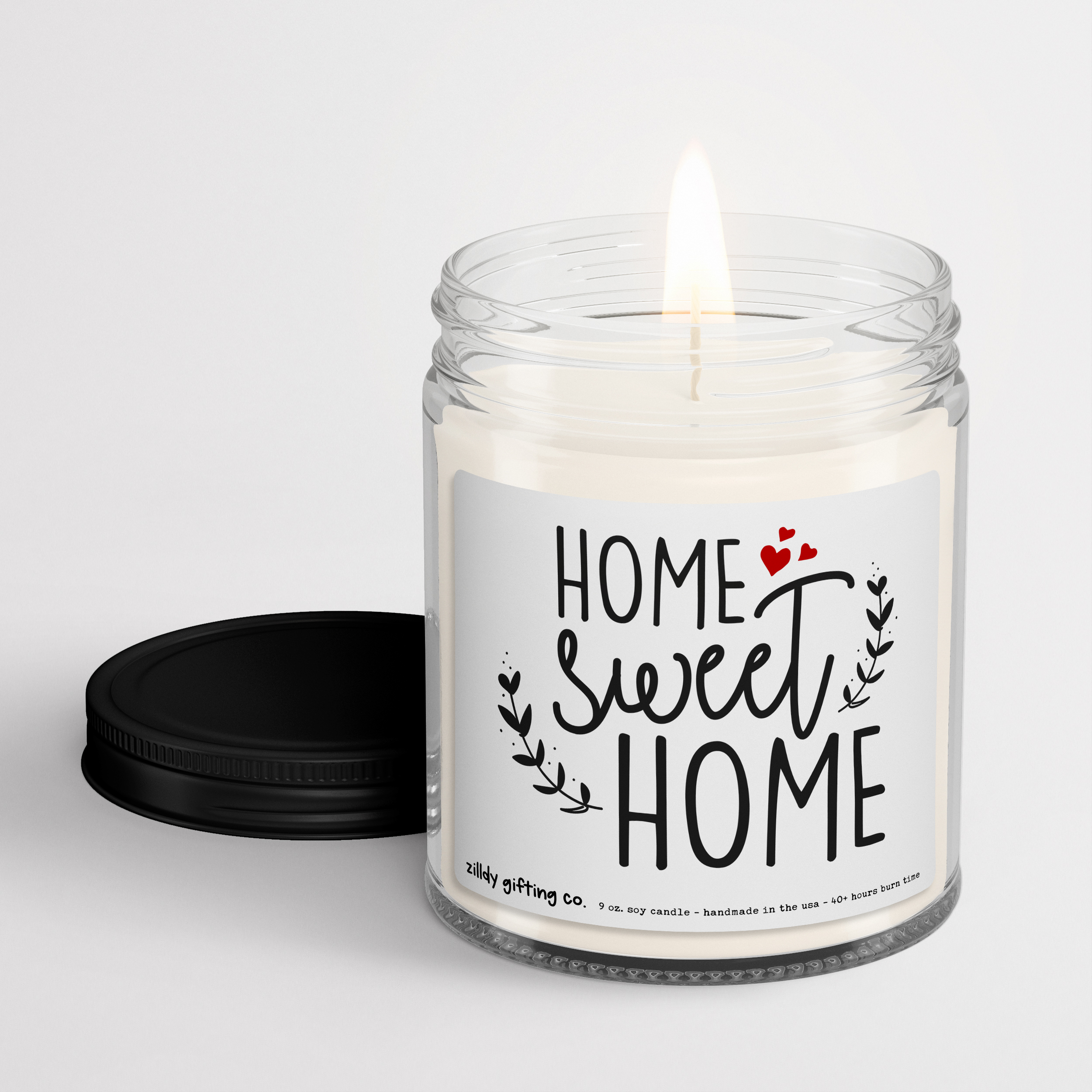 Home Sweet Home with Hearts • Personalized Housewarming Soy Candle Gift - Image 3