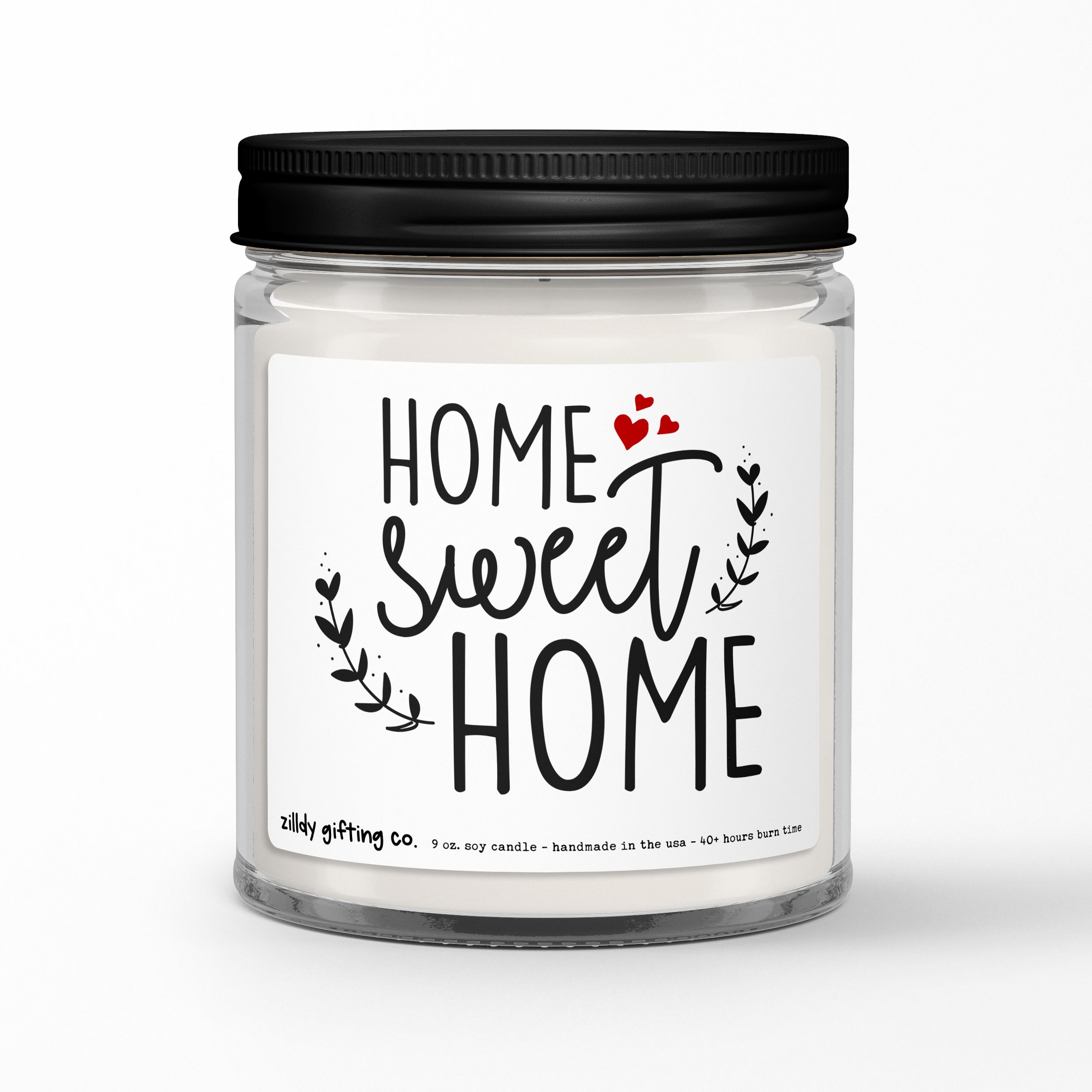 Home Sweet Home with Hearts • Personalized Housewarming Soy Candle Gift