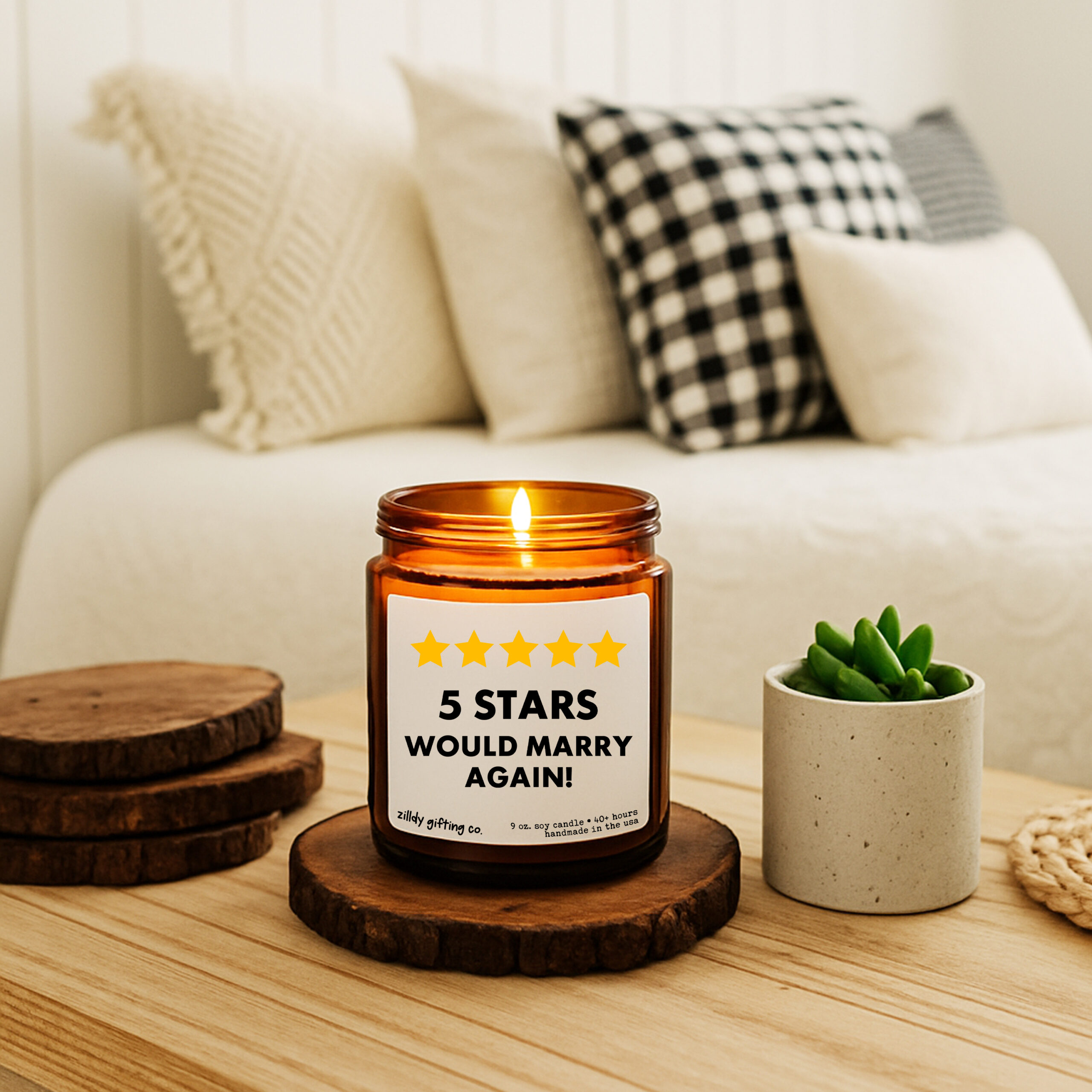 5 Stars Would Marry Again Personalized Soy Candle Gift - Image 2