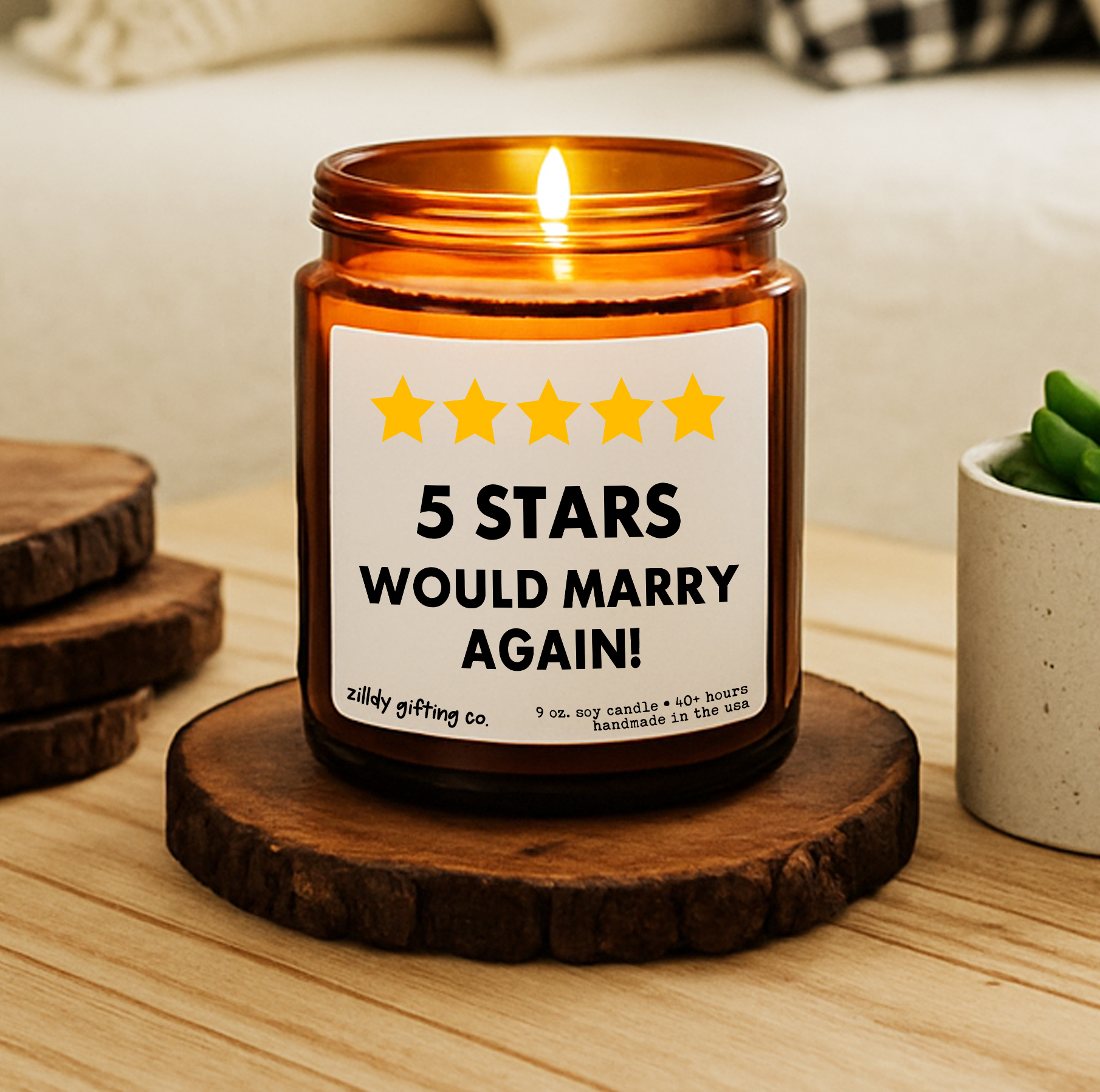 5 Stars Would Marry Again Personalized Soy Candle Gift