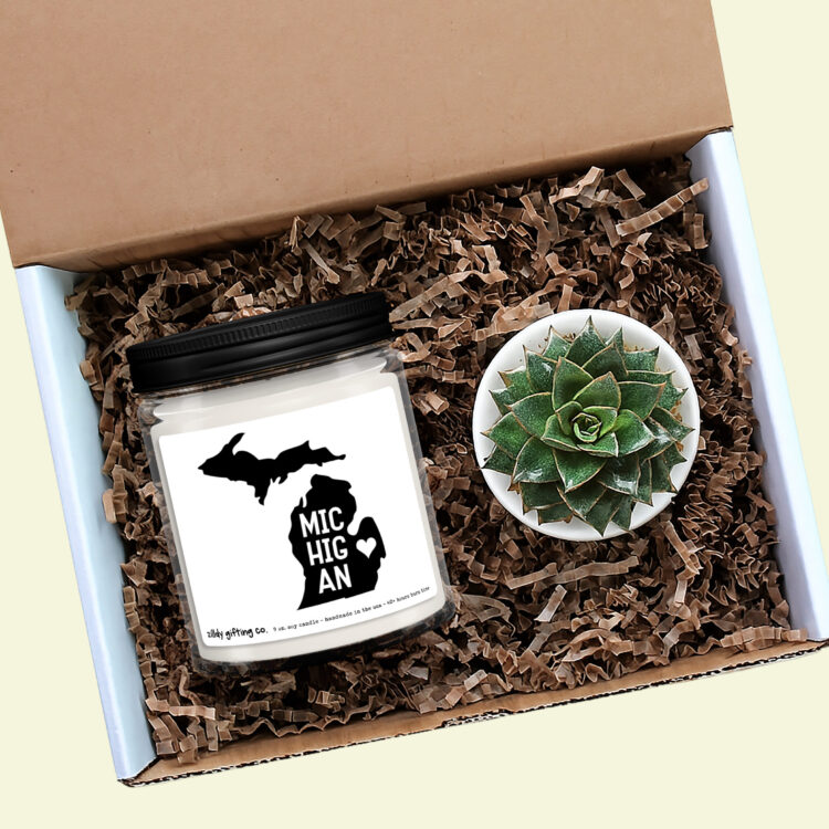 Michigan Personalized Soy Candle and Succulent Gift