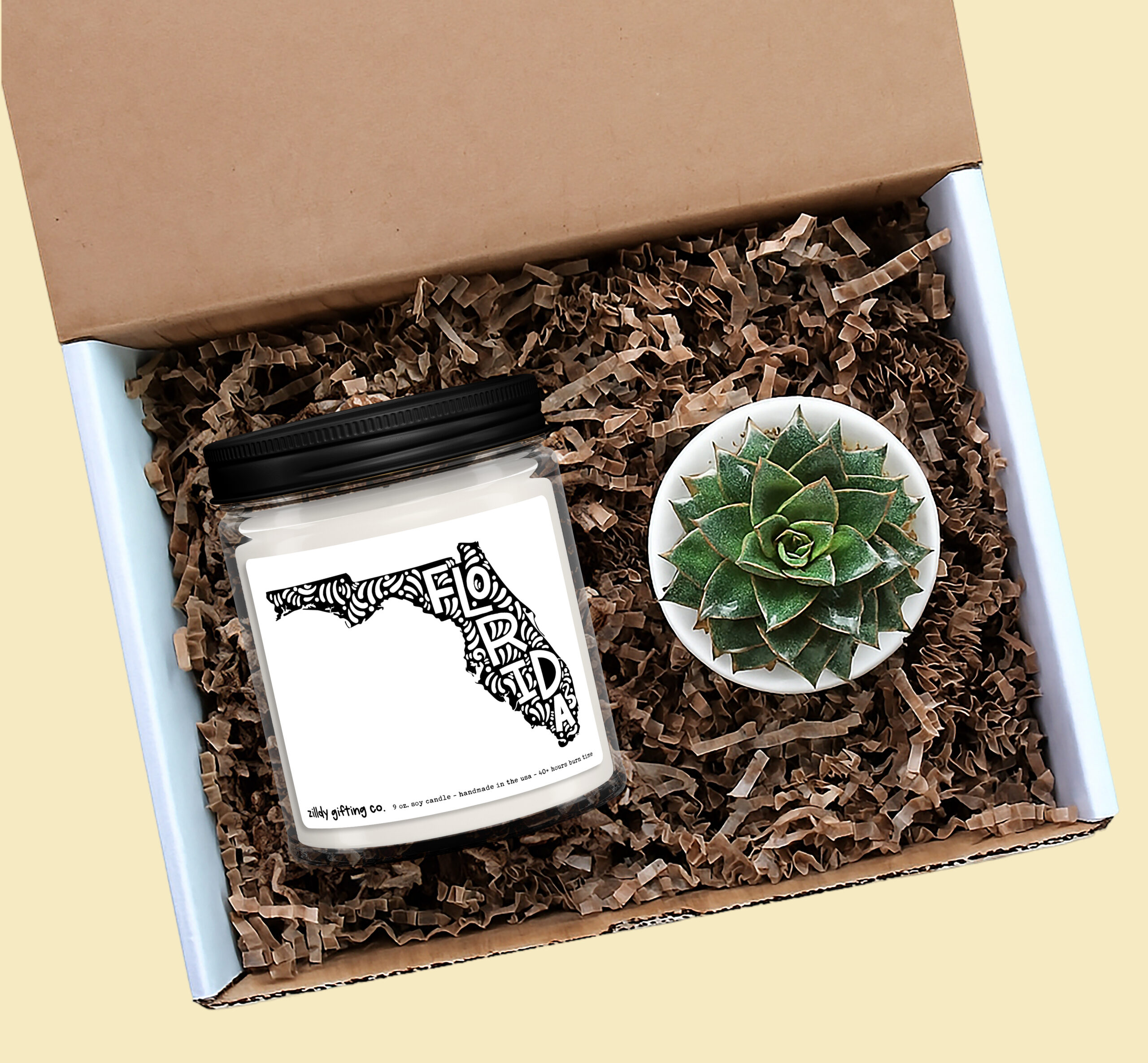 Florida Personalized Soy Candle and Succulent Gift