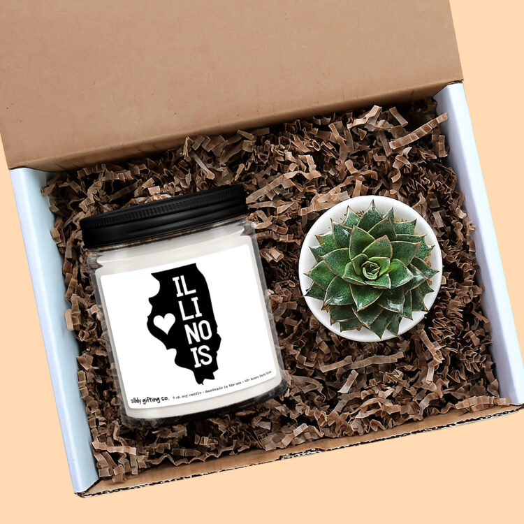 Illinois Personalized Soy Candle and Succulent Gift