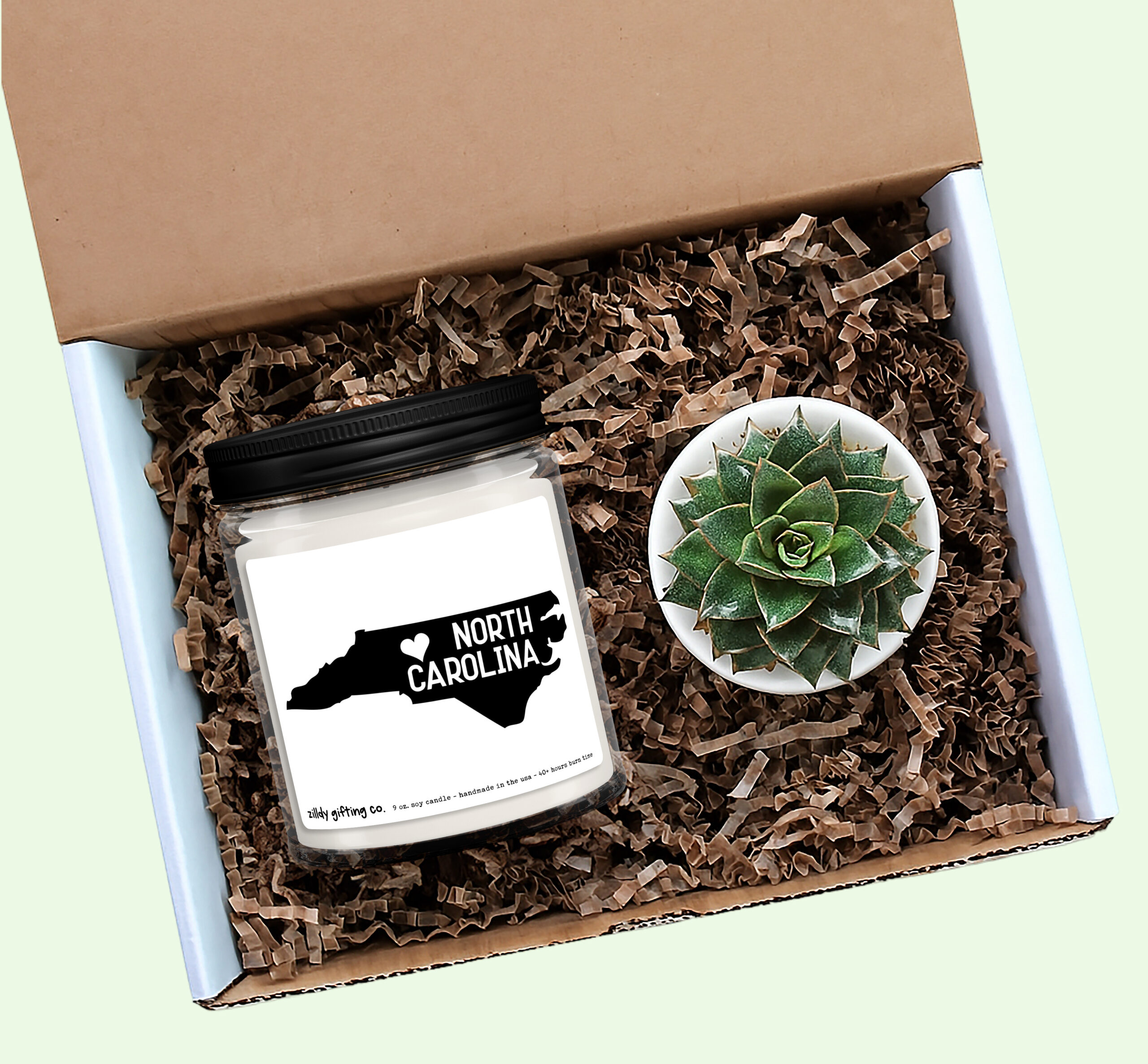 North Carolina Personalized Soy Candle and Succulent Gift