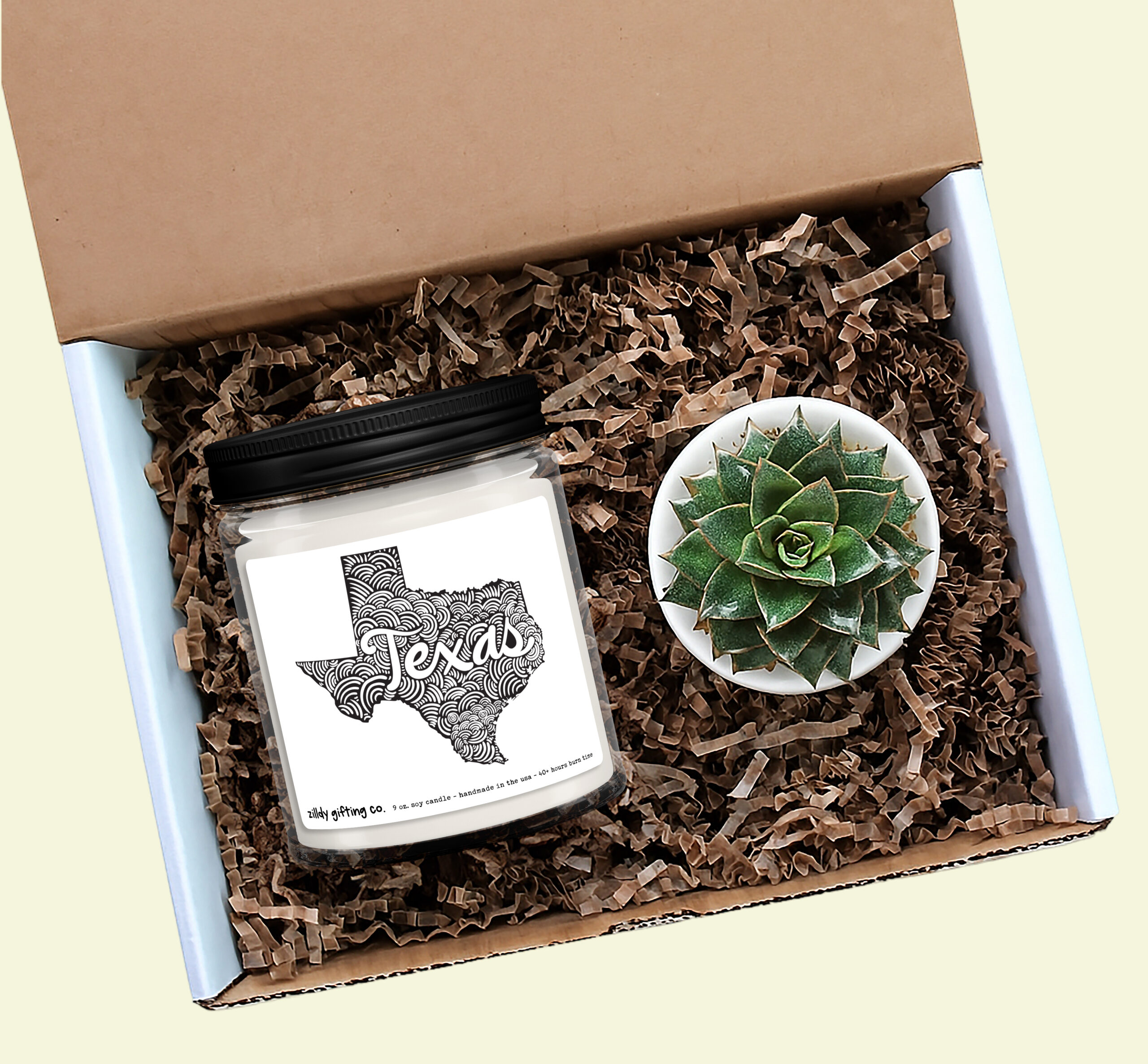 Texas Personalized Soy Candle and Succulent Gift
