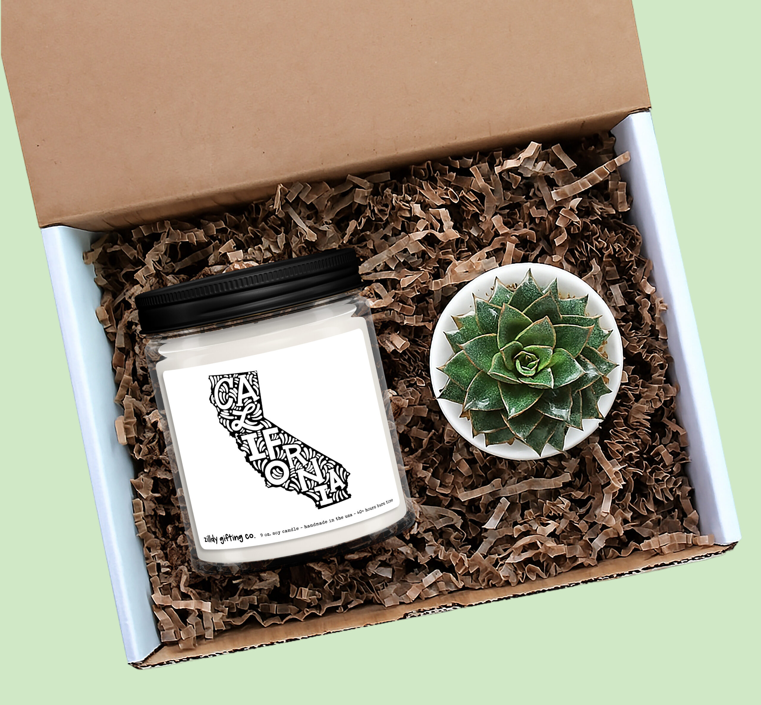 California Personalized Soy Candle and Succulent Gift