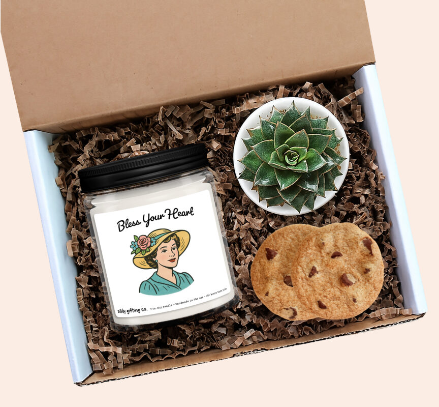 Bless Your Heart Personalized Soy Candle Gift Box, Succulent with Cookies