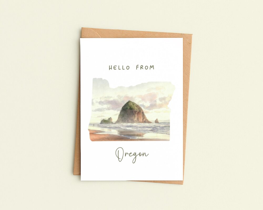 Hello From Oregon Greeting Card – Oregon Coast - Cannon Beach Haystack Rock
