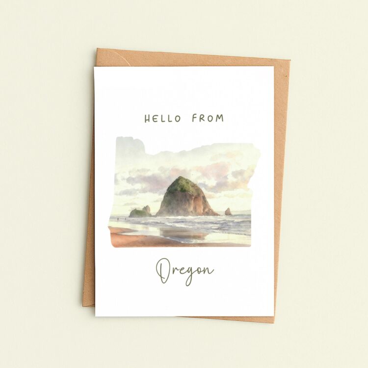 Hello From Oregon Greeting Card – Oregon Coast - Cannon Beach Haystack Rock