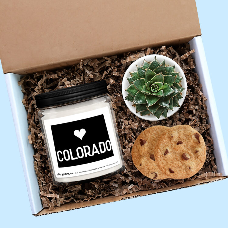Colorado Personalized Soy Candle, Succulent and Cookies Gift