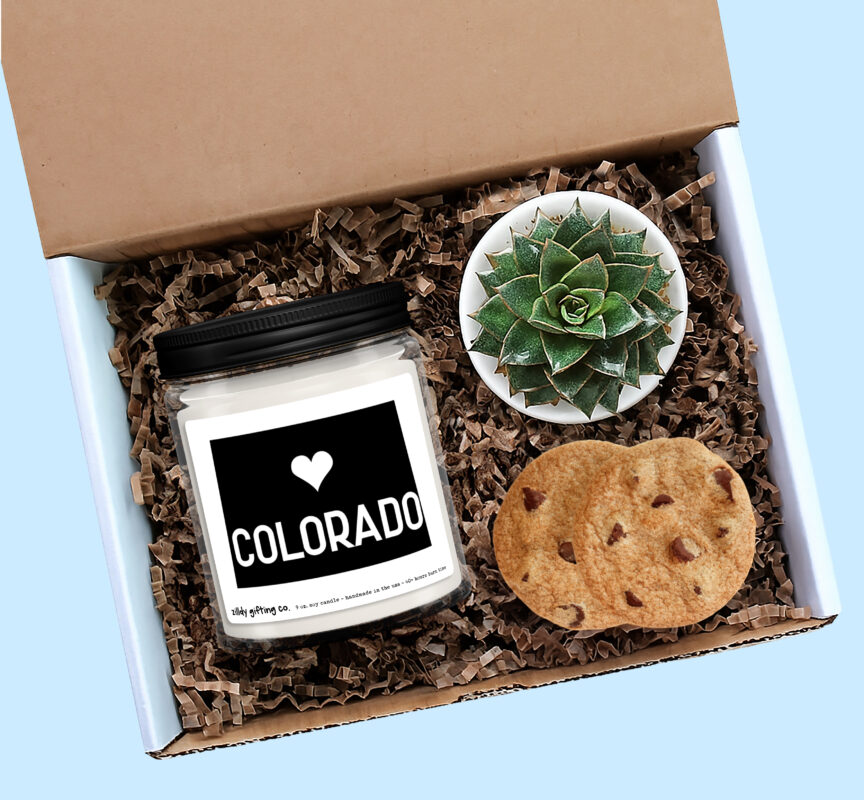 Colorado Personalized Soy Candle, Succulent and Cookies Gift