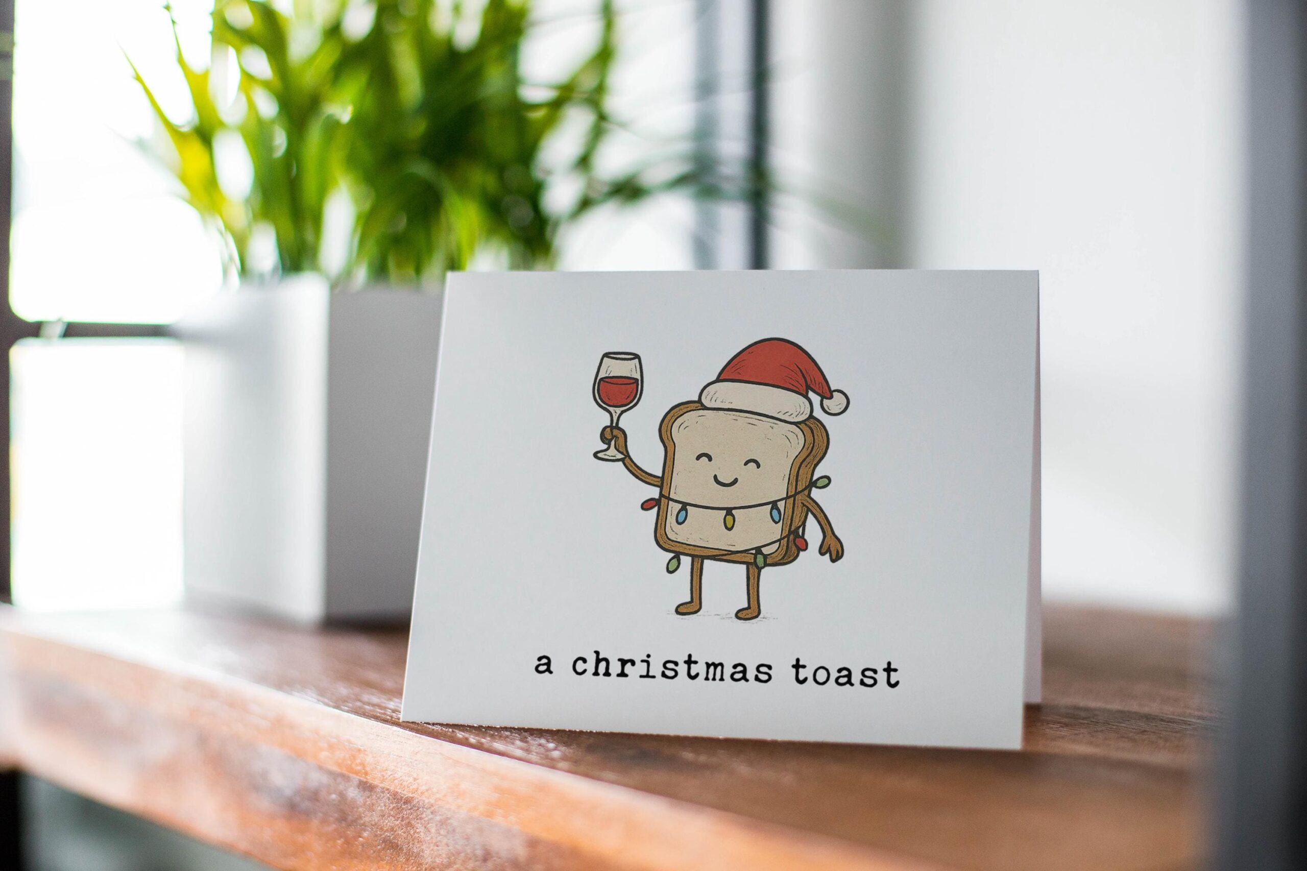 Funny Christmas Card – “A Christmas Toast” Pun with Wine Greeting