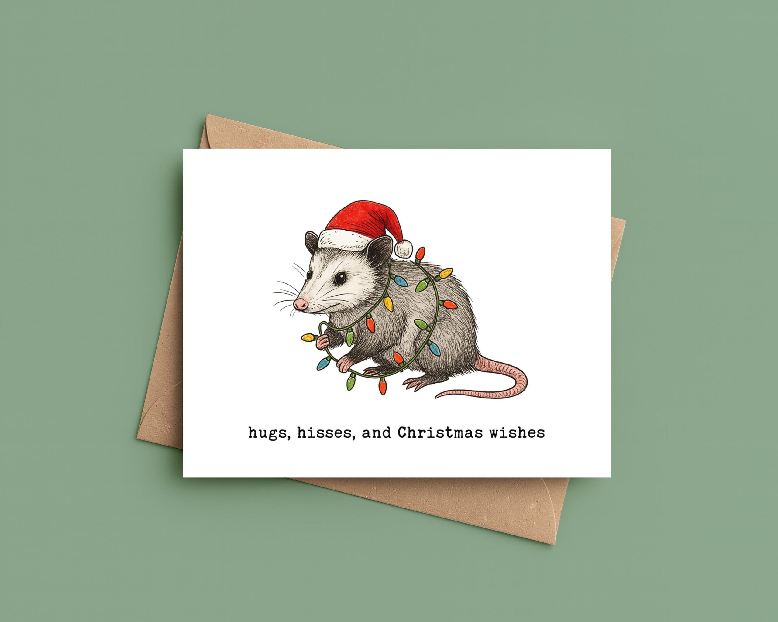 Hugs Hisses And Christmas Wishes Card – Funny Opossum Holiday Greeting - Image 7