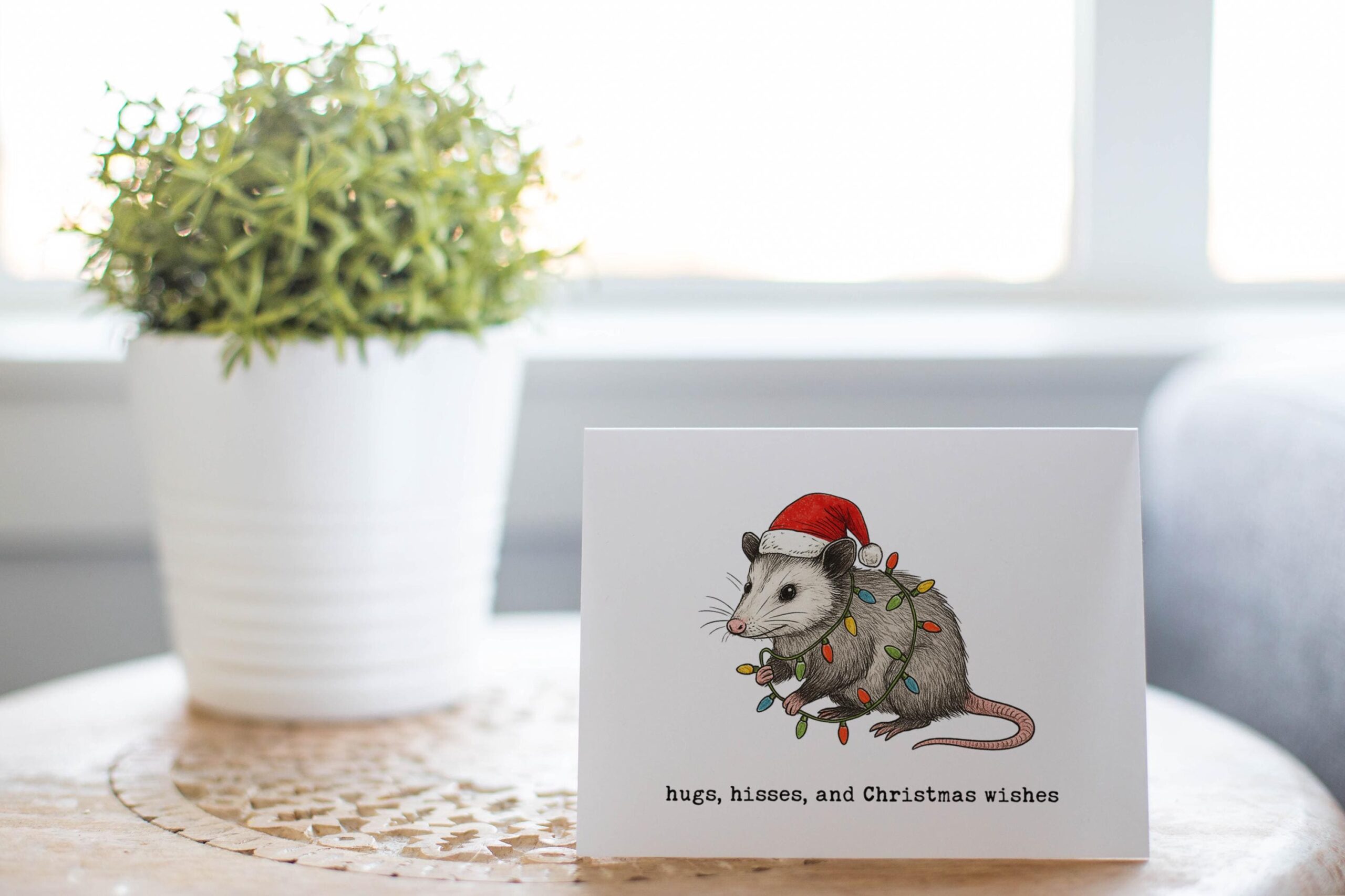 Hugs Hisses And Christmas Wishes Card – Funny Opossum Holiday Greeting - Image 5