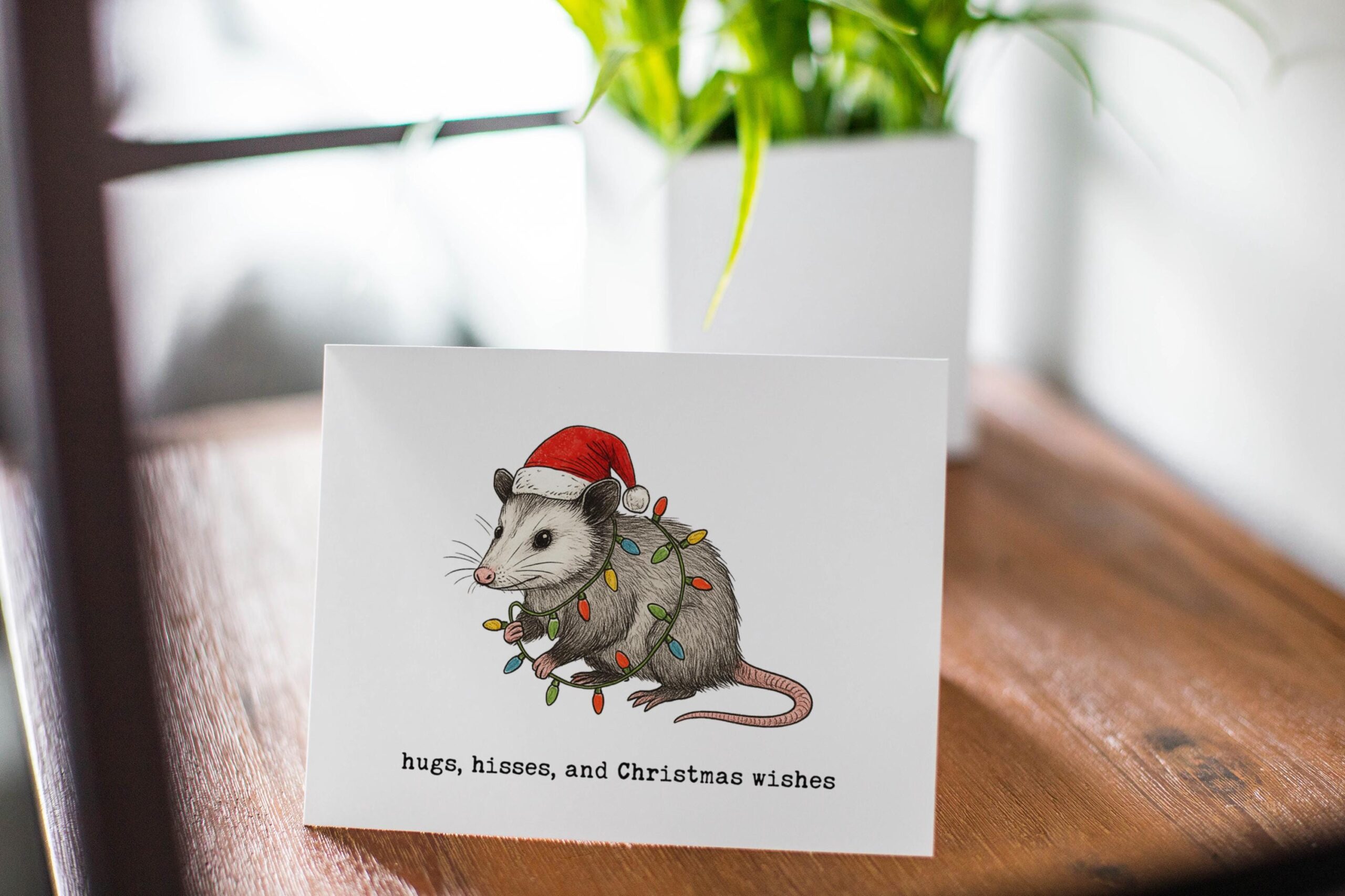 Hugs Hisses And Christmas Wishes Card – Funny Opossum Holiday Greeting - Image 4