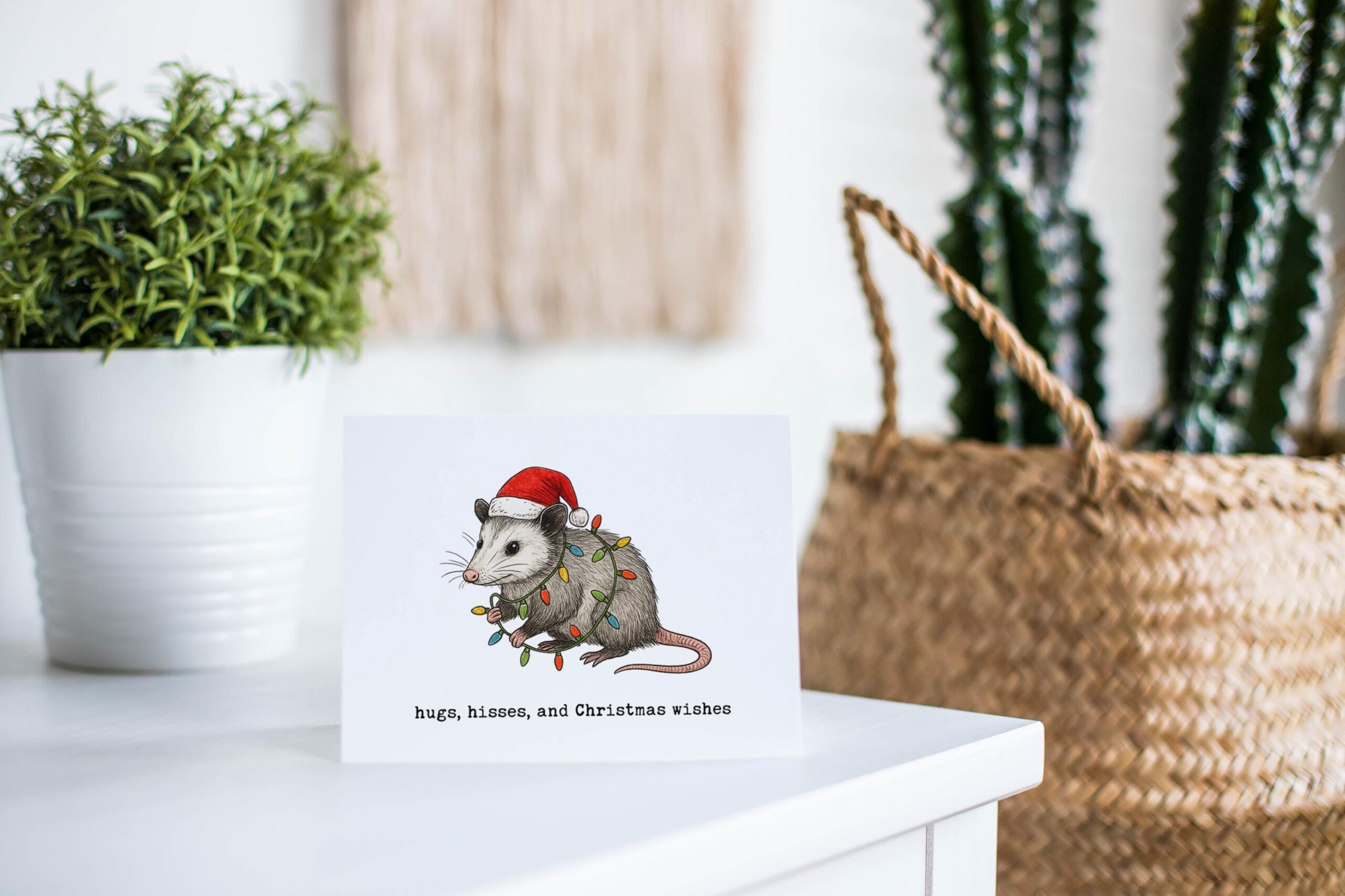 Hugs Hisses And Christmas Wishes Card – Funny Opossum Holiday Greeting - Image 2
