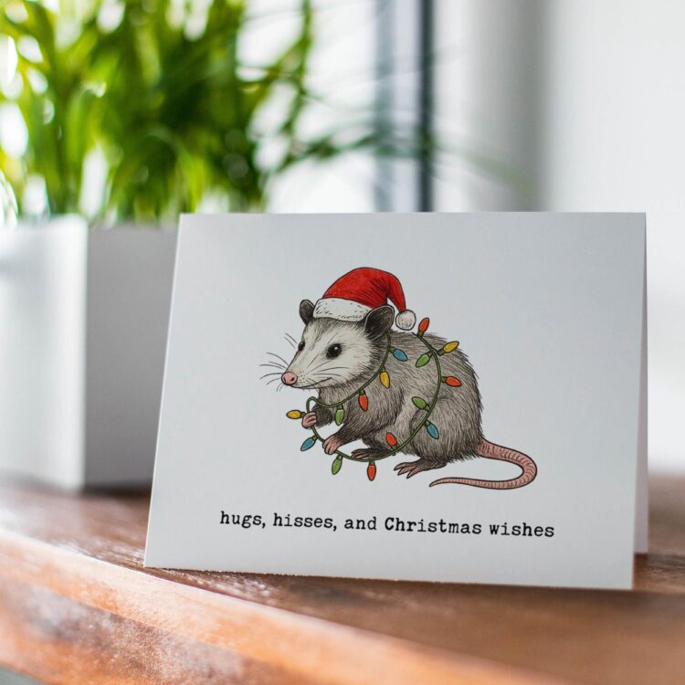 Hugs Hisses And Christmas Wishes Card – Funny Opossum Holiday Greeting