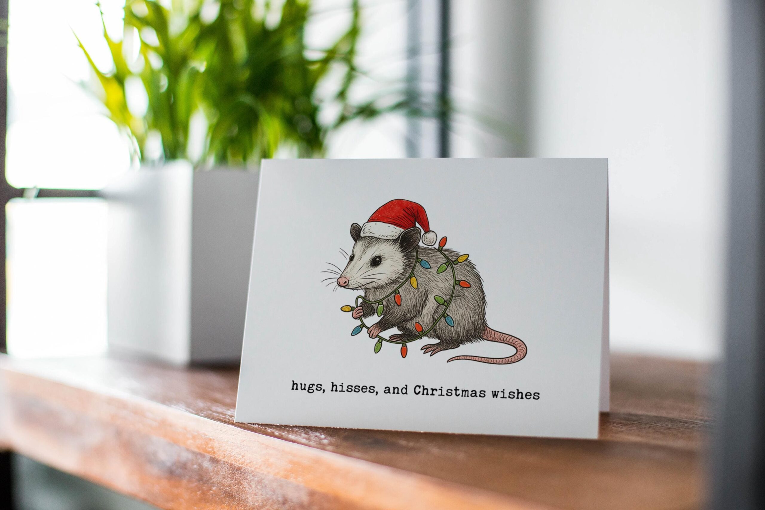Hugs Hisses And Christmas Wishes Card – Funny Opossum Holiday Greeting