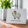 Fleece Navidad Christmas Funny Card - Sheep in Santa Hat Pun - Holiday Greeting